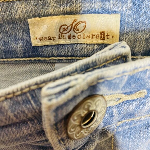 SO Blue Denim Mini Jean Skirt 7 Embroidery Embellished - Picture 3 of 3